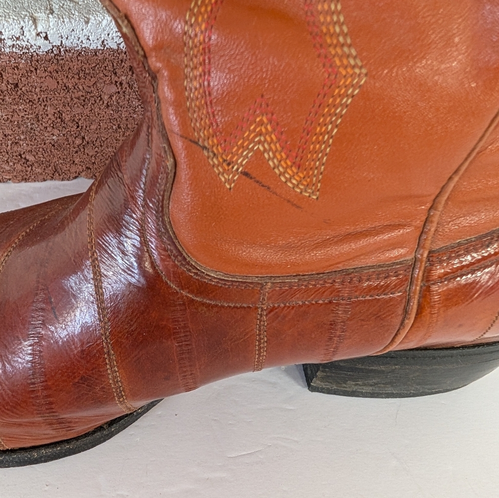 Boots  Men's Cowboy Western Brown Exotic Leather Cowboy Boots Size 11 - Picture 5 of 16